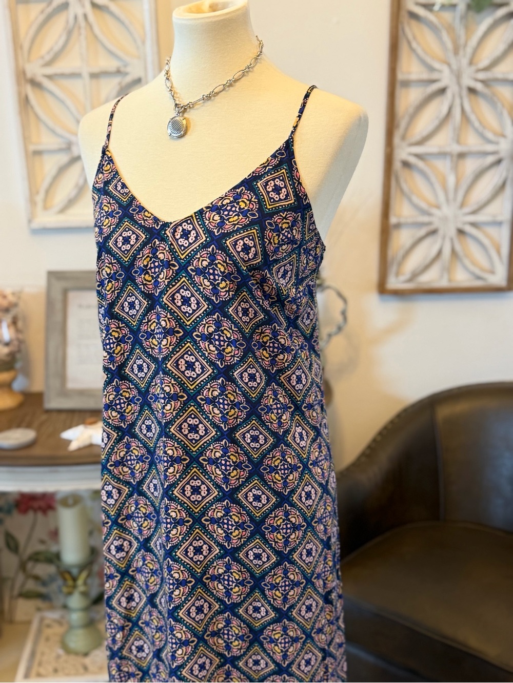 Old Navy Navy and Yellow Patterned Maxi Dress - Picture 2 of 7